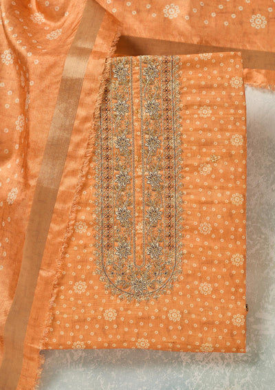 Orange Threadwork Chanderi Unstitched Salwar Suit-koskii