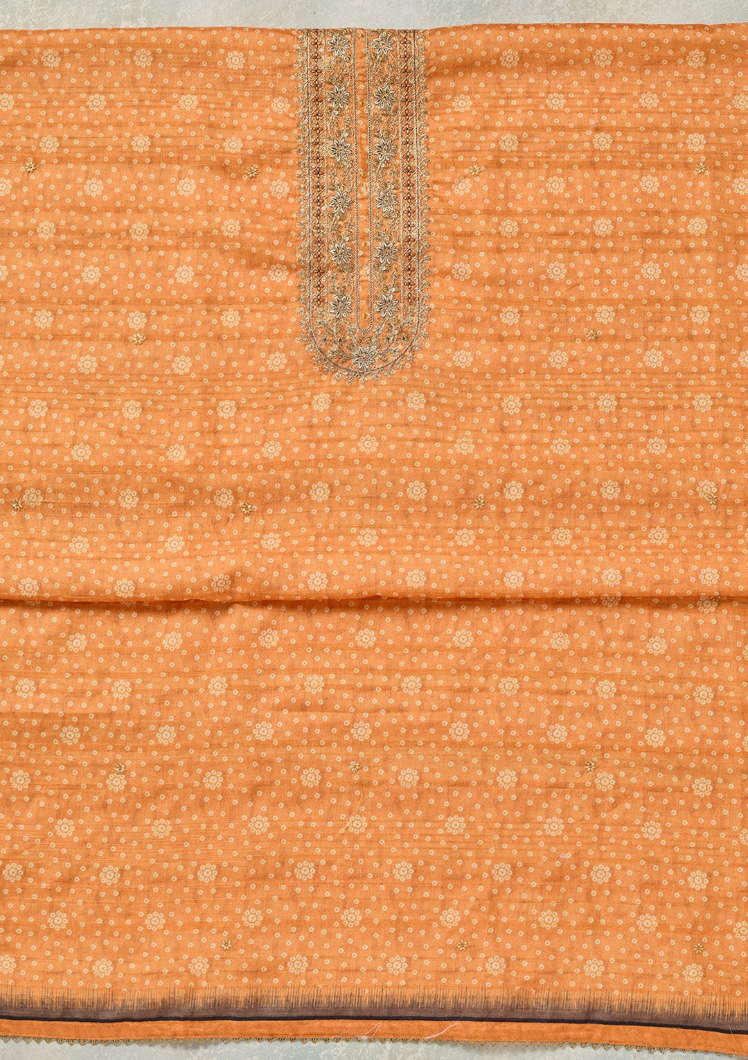 Orange Threadwork Chanderi Unstitched Salwar Suit-koskii