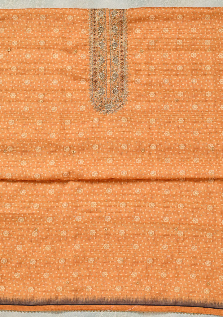 Orange Threadwork Chanderi Unstitched Salwar Suit-koskii