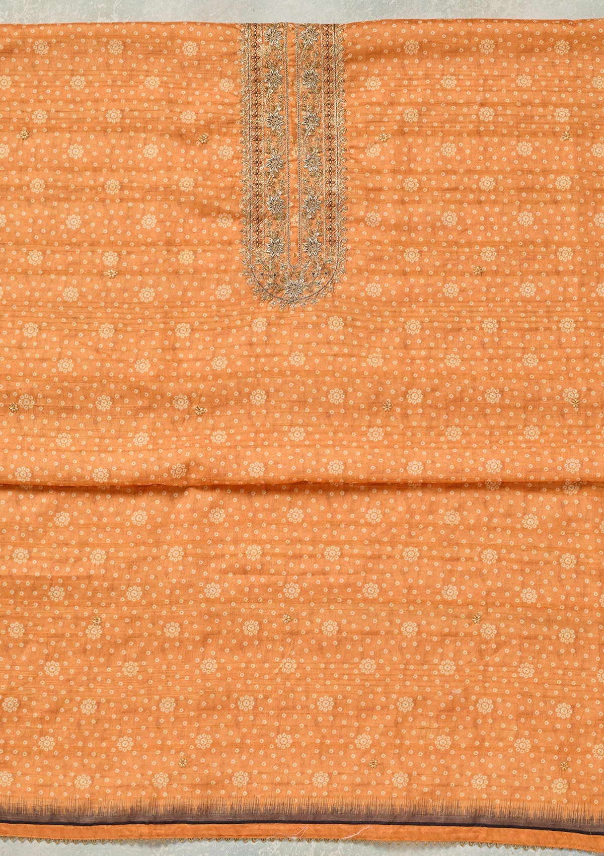 Orange Threadwork Chanderi Unstitched Salwar Suit-koskii