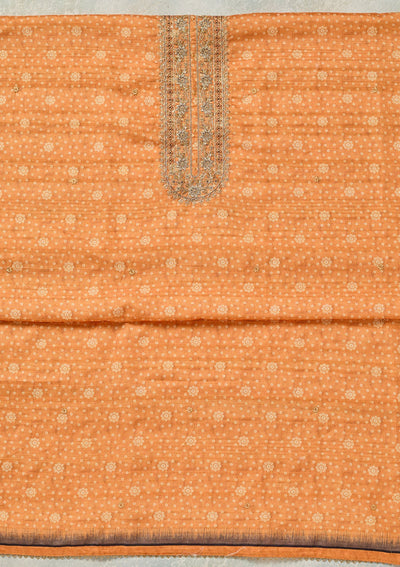 Orange Threadwork Chanderi Unstitched Salwar Suit-koskii