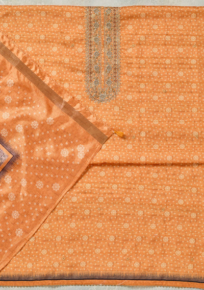Orange Threadwork Chanderi Unstitched Salwar Suit-koskii