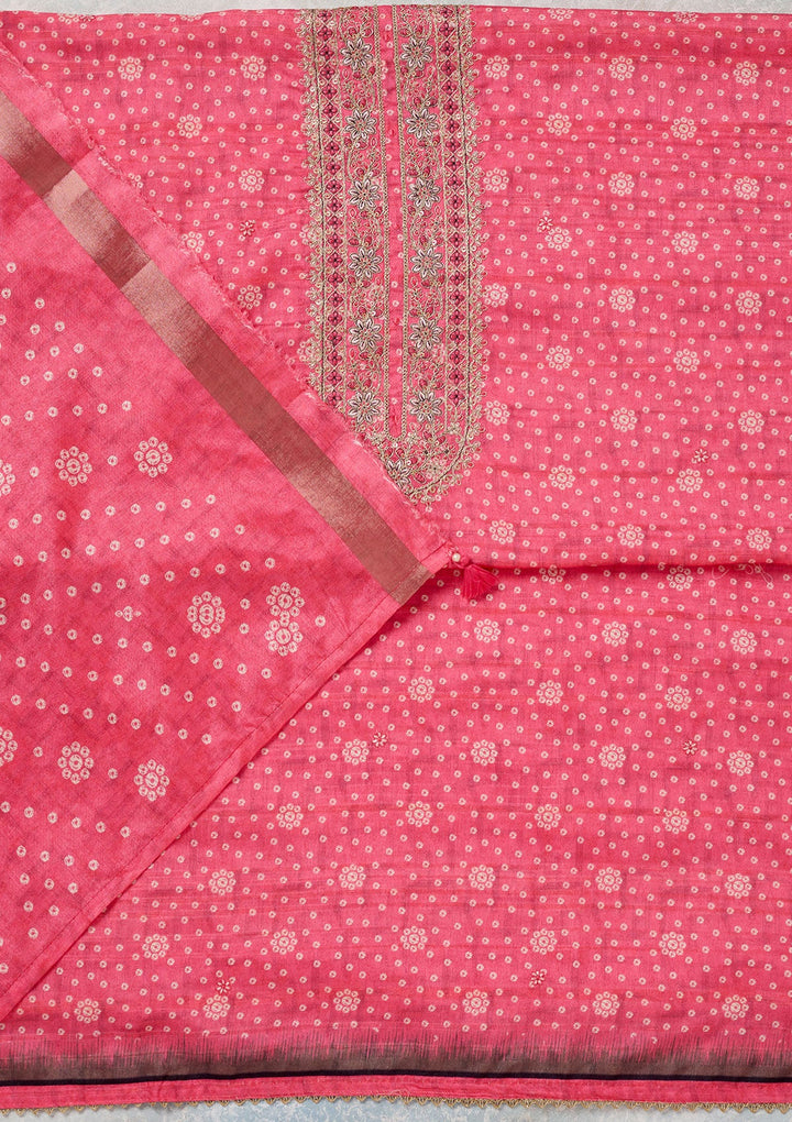Pink Zariwork Chanderi Unstitched Salwar Suit-Koskii