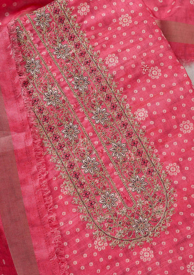 Pink Zariwork Chanderi Unstitched Salwar Suit-Koskii