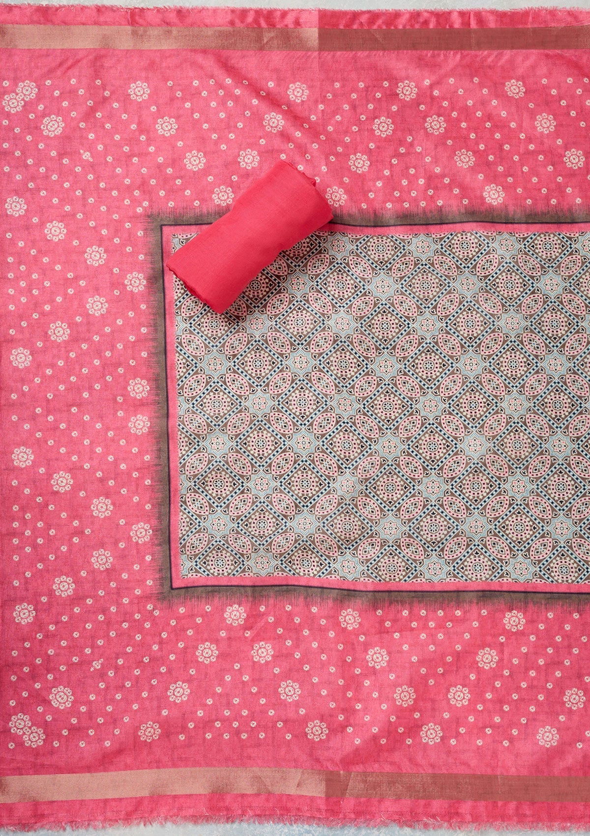 Pink Zariwork Chanderi Unstitched Salwar Suit-Koskii