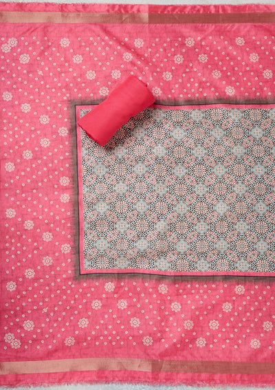 Pink Zariwork Chanderi Unstitched Salwar Suit-Koskii