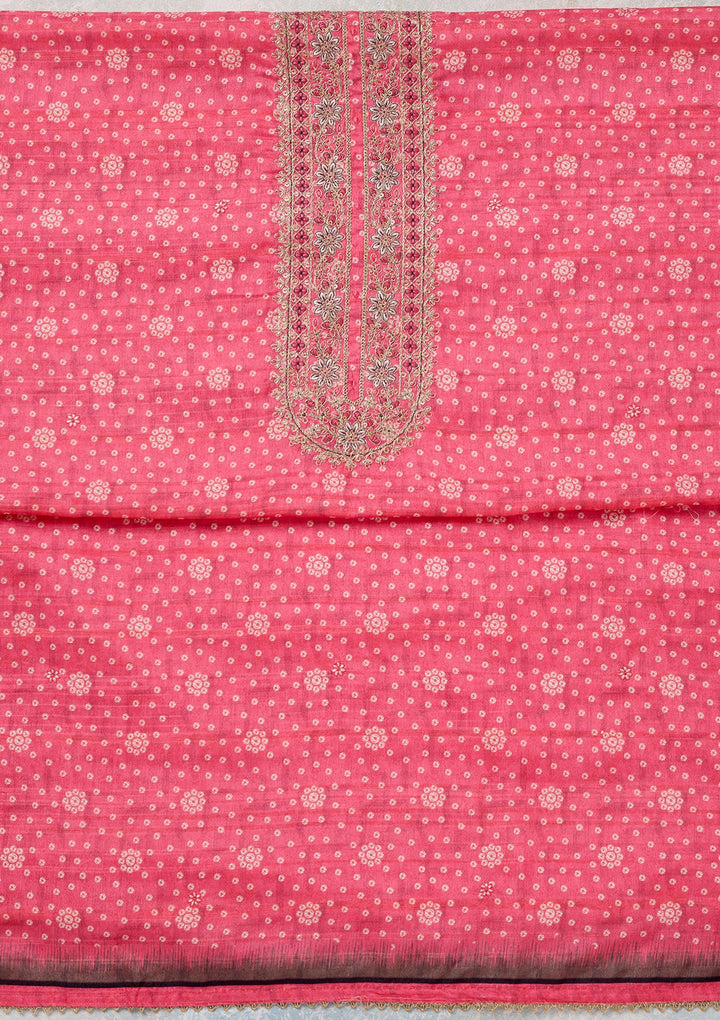 Pink Zariwork Chanderi Unstitched Salwar Suit-Koskii