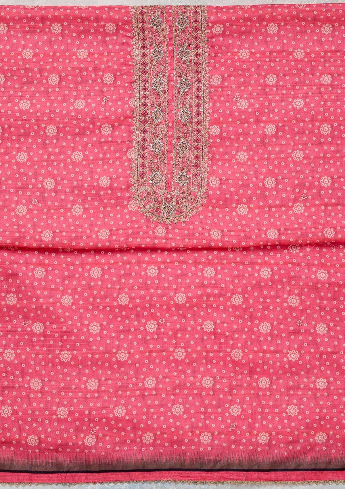 Pink Zariwork Chanderi Unstitched Salwar Suit-Koskii