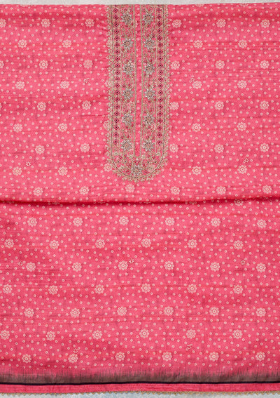 Pink Zariwork Chanderi Unstitched Salwar Suit-Koskii