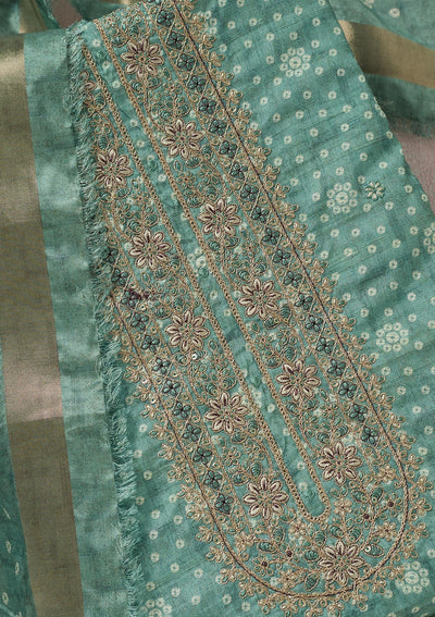 Sea Green Zariwork Chanderi Unstitched Salwar Suit-Koskii