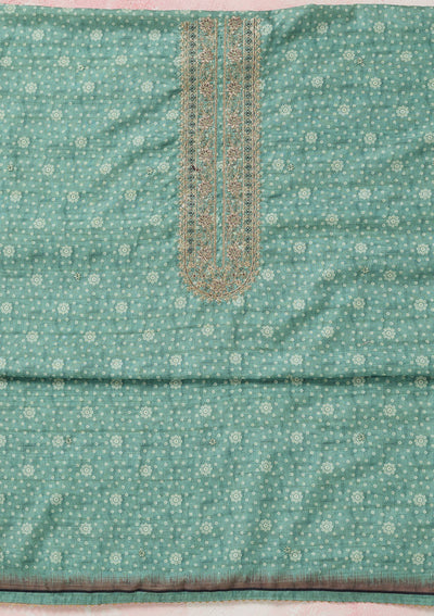 Sea Green Zariwork Chanderi Unstitched Salwar Suit-Koskii