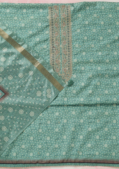 Sea Green Zariwork Chanderi Unstitched Salwar Suit-Koskii