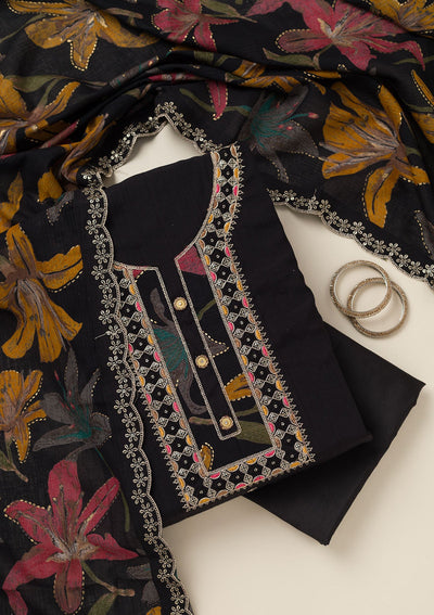 Black Zariwork Dola Silk Unstitched Salwar Suit-koskii