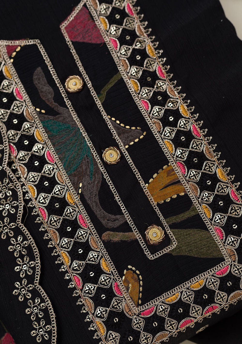 Black Zariwork Dola Silk Unstitched Salwar Suit-koskii