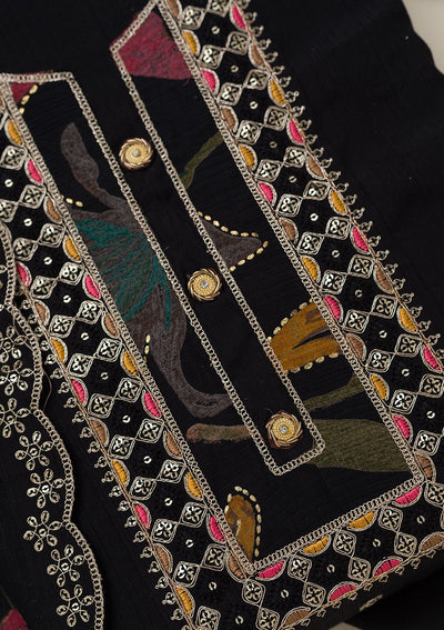 Black Zariwork Dola Silk Unstitched Salwar Suit-koskii