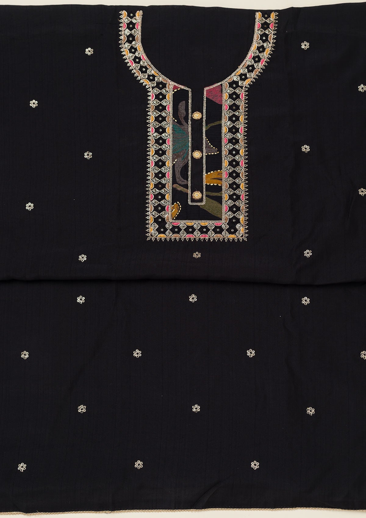 Black Zariwork Dola Silk Unstitched Salwar Suit-koskii