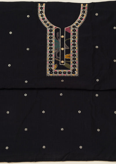 Black Zariwork Dola Silk Unstitched Salwar Suit-koskii