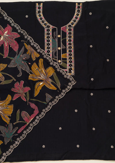 Black Zariwork Dola Silk Unstitched Salwar Suit-koskii