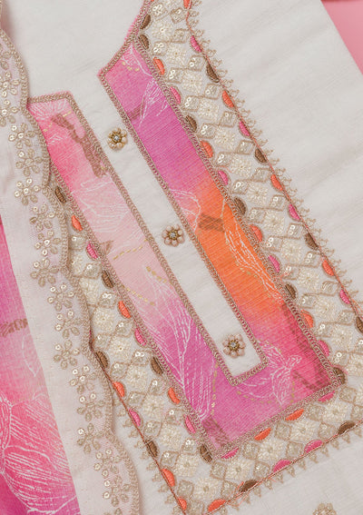 Cream Zariwork Dola Silk Unstitched Salwar Suit-koskii
