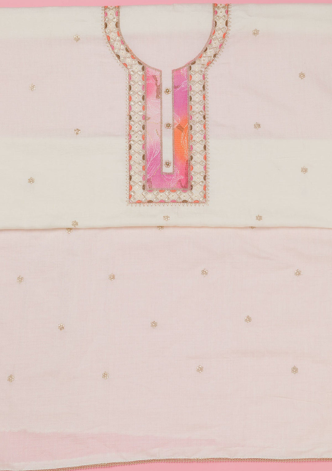 Cream Zariwork Dola Silk Unstitched Salwar Suit-koskii