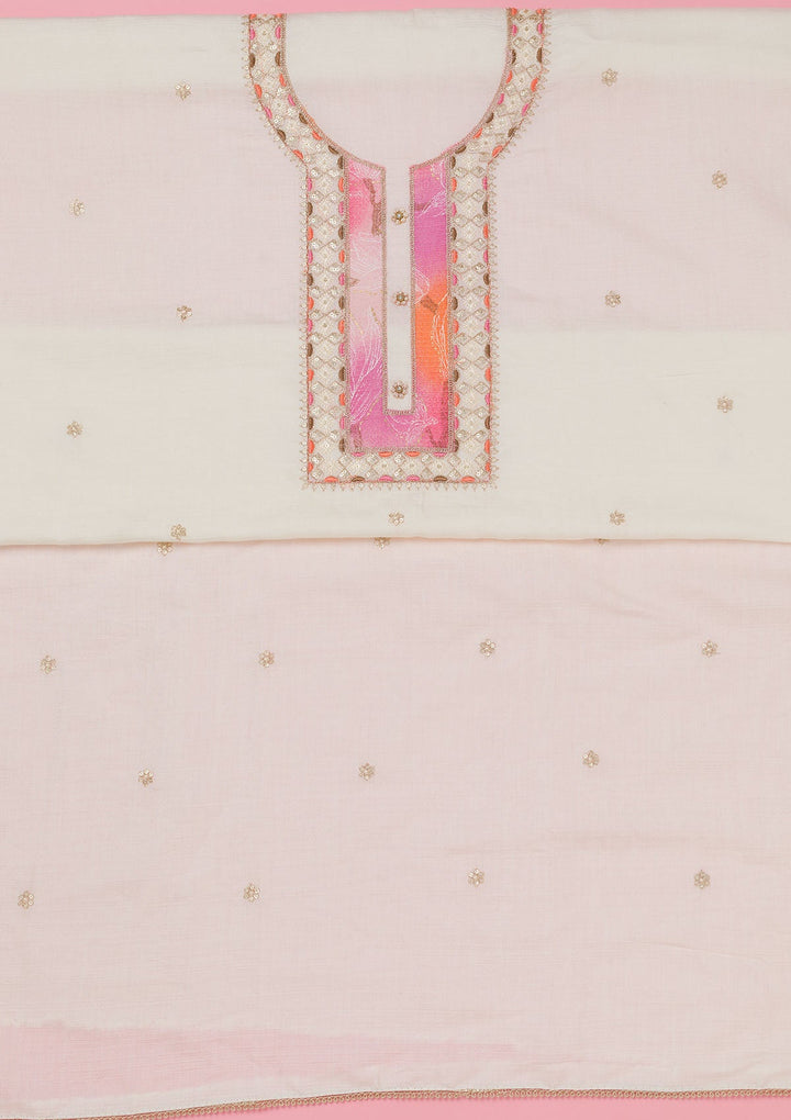 Cream Zariwork Dola Silk Unstitched Salwar Suit-koskii