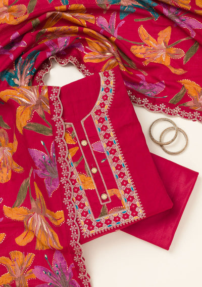 Maroon Zariwork Dola Silk Unstitched Salwar Suit-koskii