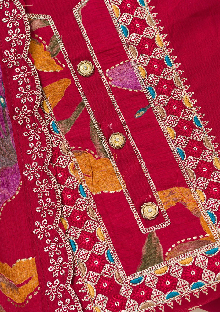 Maroon Zariwork Dola Silk Unstitched Salwar Suit-koskii