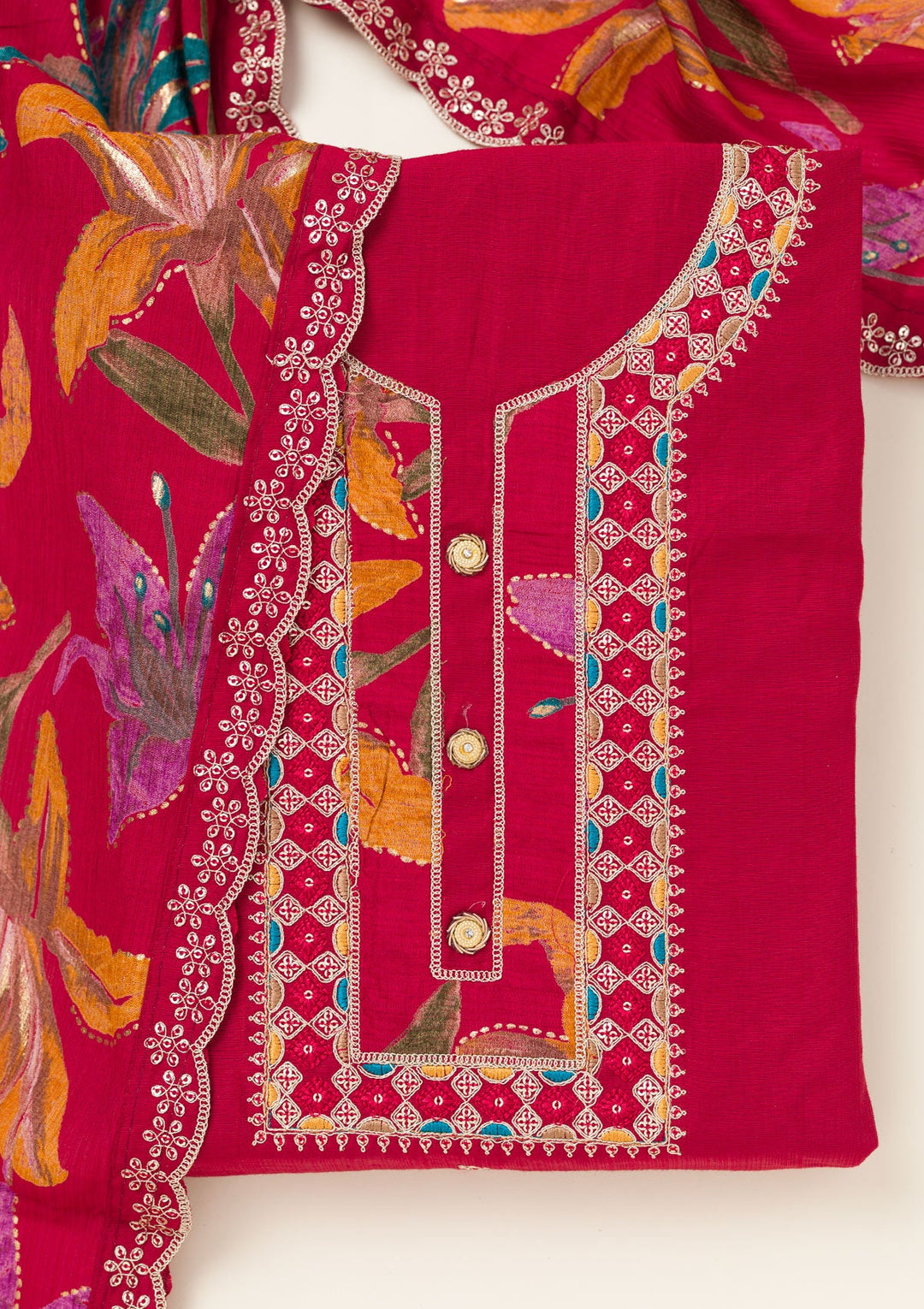 Maroon Zariwork Dola Silk Unstitched Salwar Suit-koskii