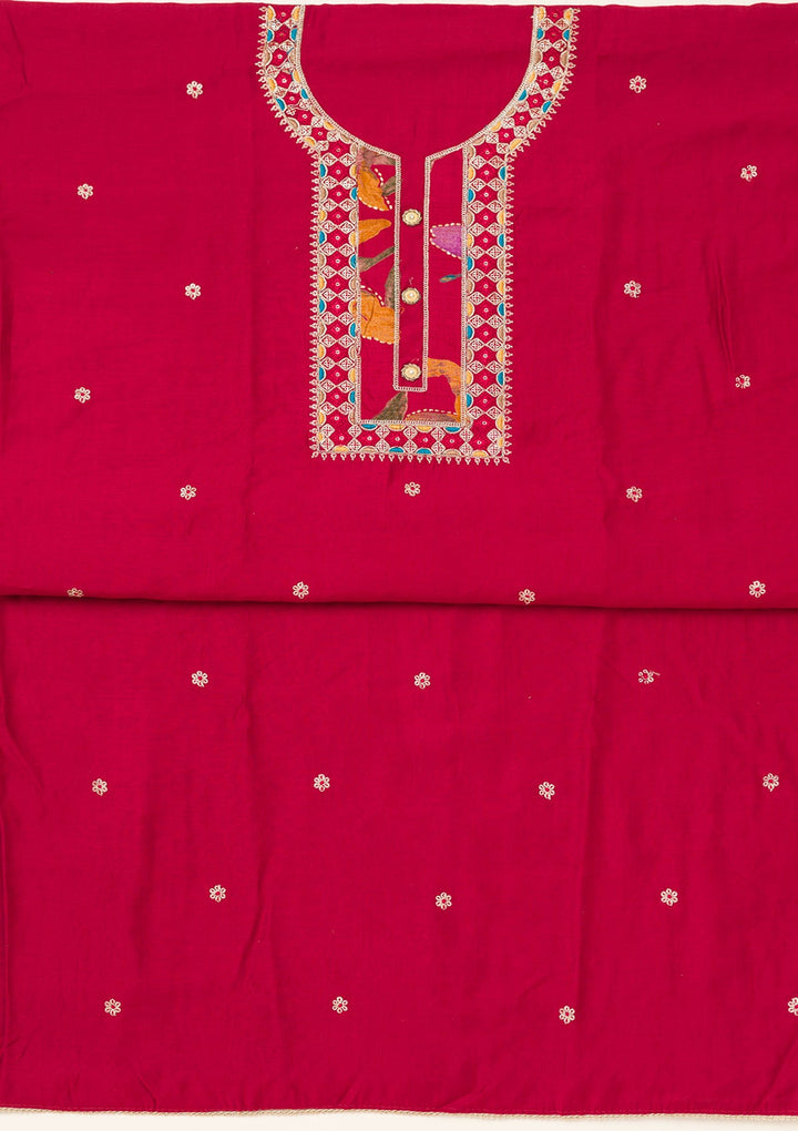 Maroon Zariwork Dola Silk Unstitched Salwar Suit-koskii