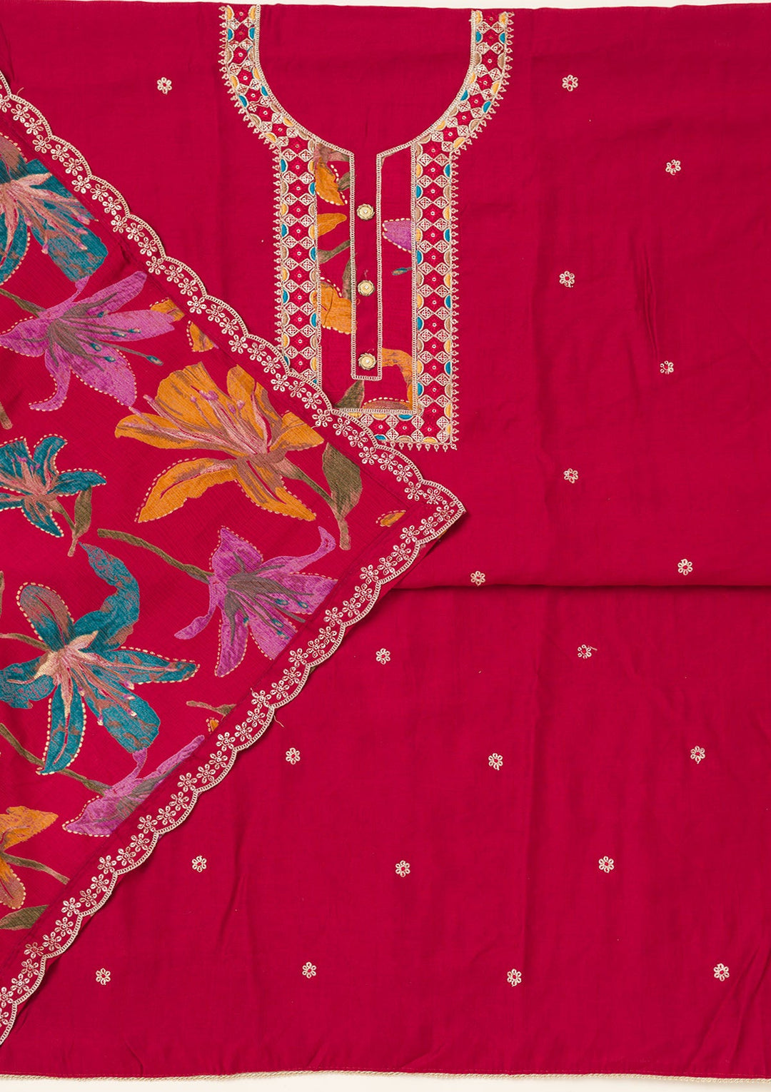 Maroon Zariwork Dola Silk Unstitched Salwar Suit-koskii