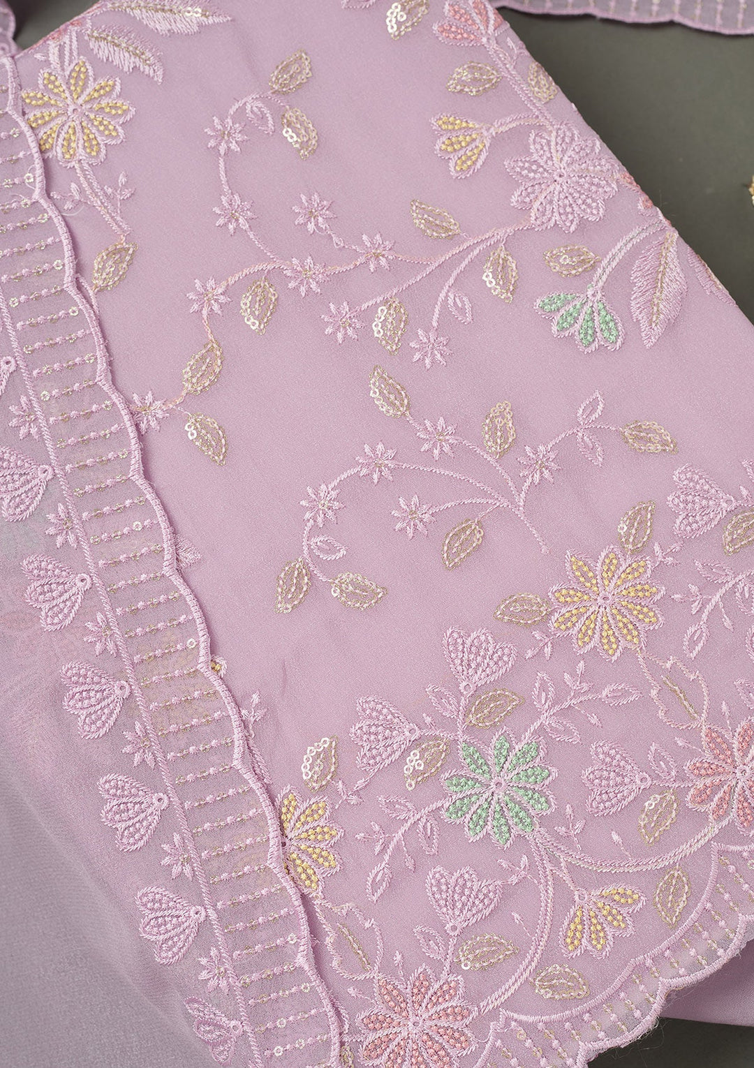Sea Green Threadwork Chiffon Saree-koskii
