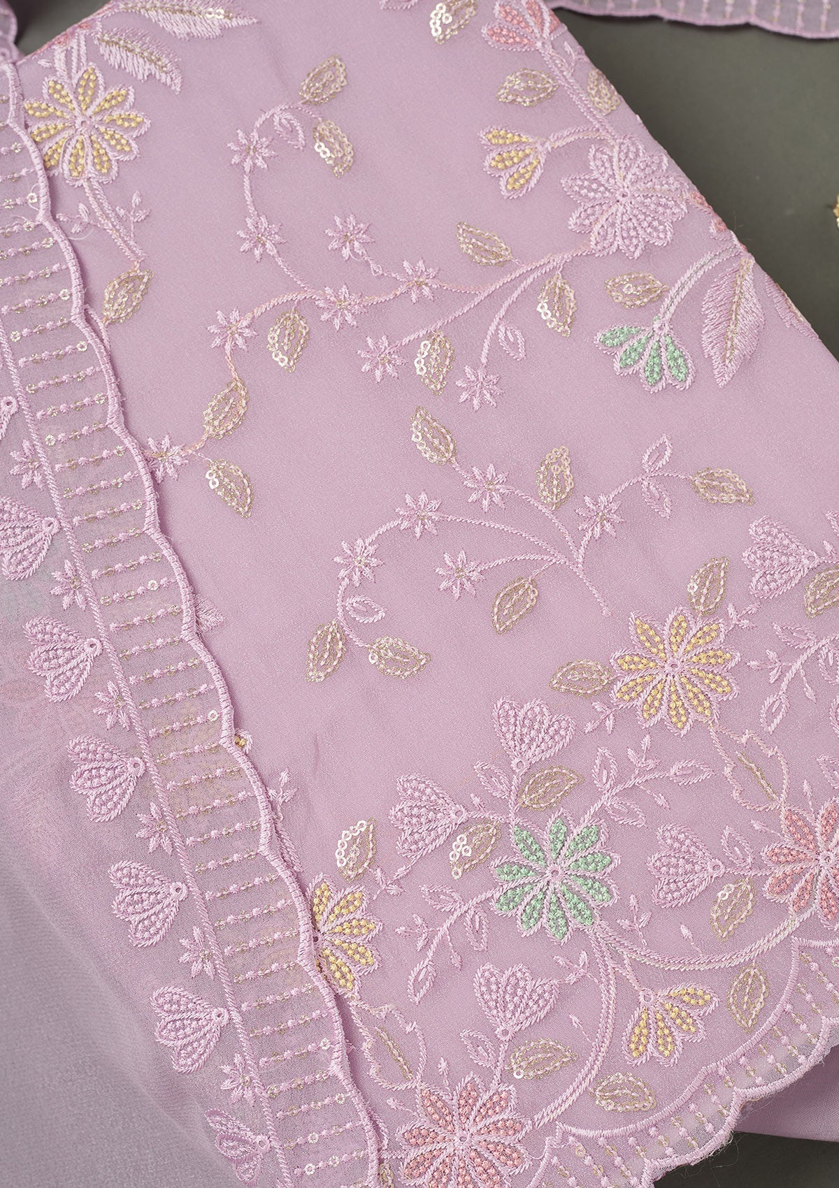 Sea Green Threadwork Chiffon Saree-koskii