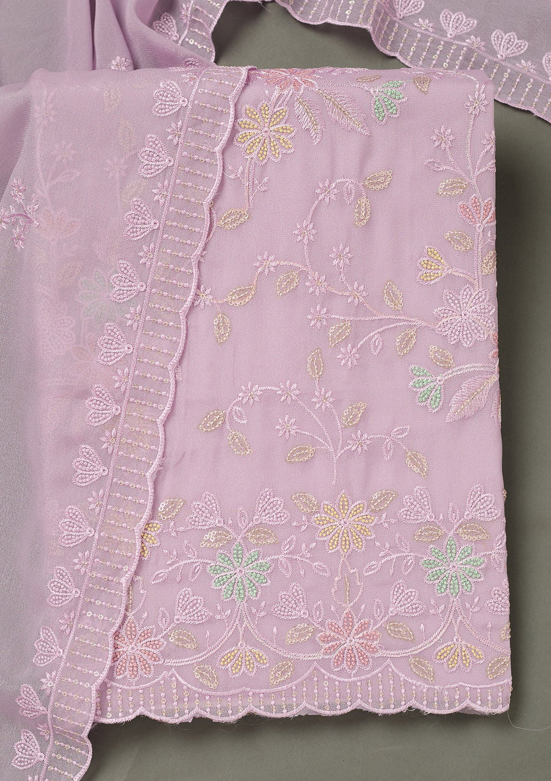 Sea Green Threadwork Chiffon Saree-koskii