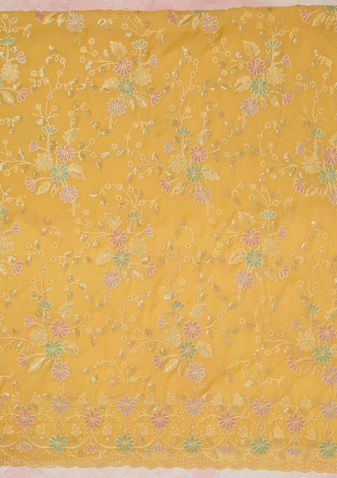 Baby Pink Stonework (Gold) Tissue Saree-koskii