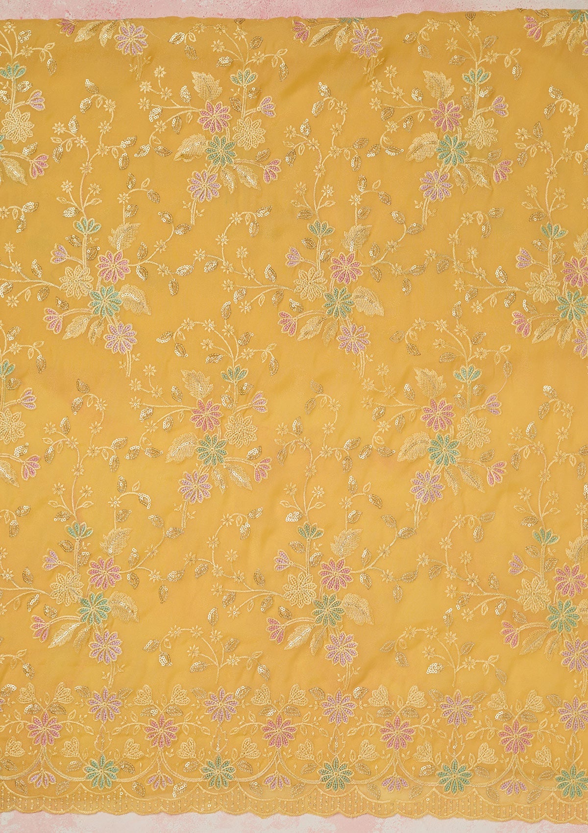 Baby Pink Stonework (Gold) Tissue Saree-koskii