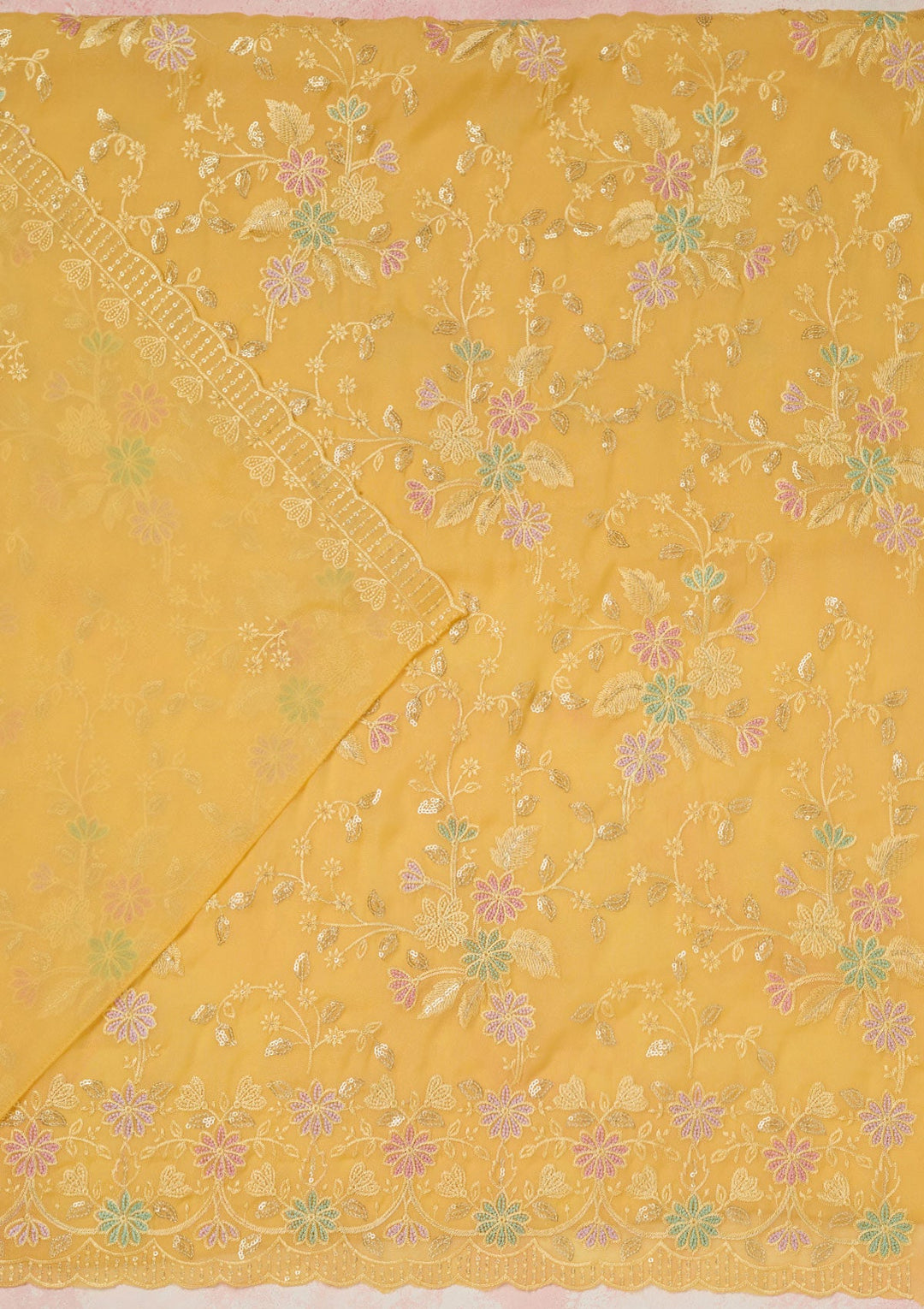 Baby Pink Stonework (Gold) Tissue Saree-koskii