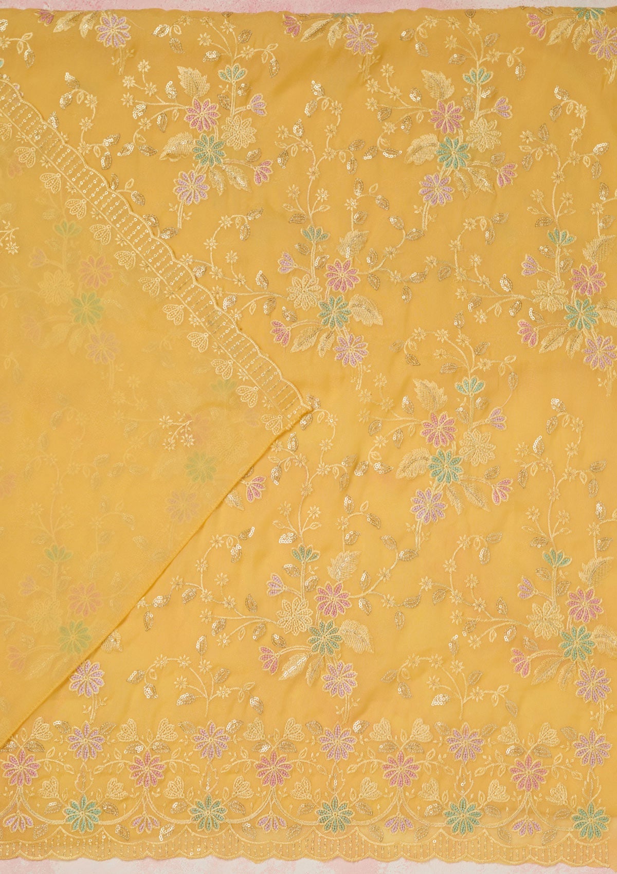 Baby Pink Stonework (Gold) Tissue Saree-koskii