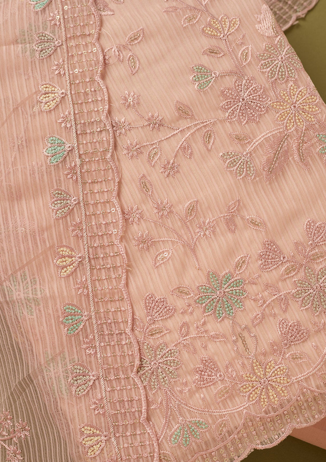 Baby Pink Threadwork Chiffon Unstitched Salwar Suit