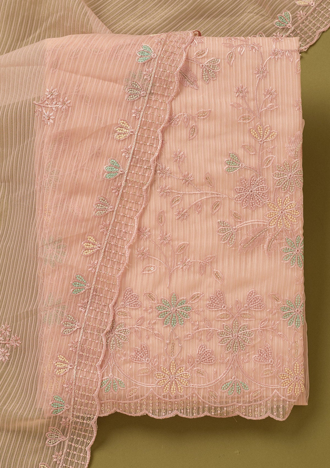Baby Pink Threadwork Chiffon Unstitched Salwar Suit