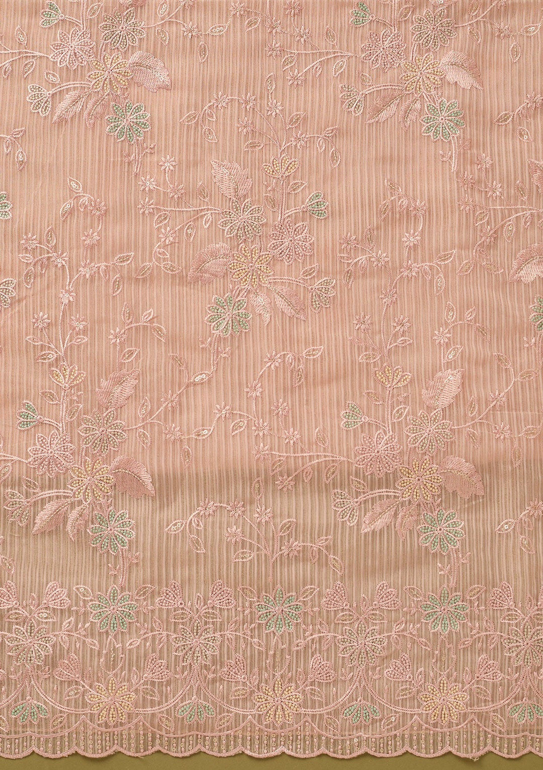 Baby Pink Threadwork Chiffon Unstitched Salwar Suit