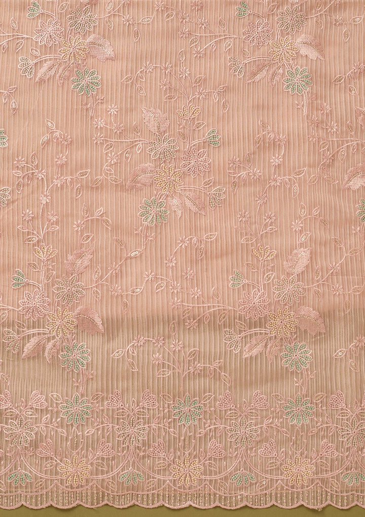 Baby Pink Threadwork Chiffon Unstitched Salwar Suit