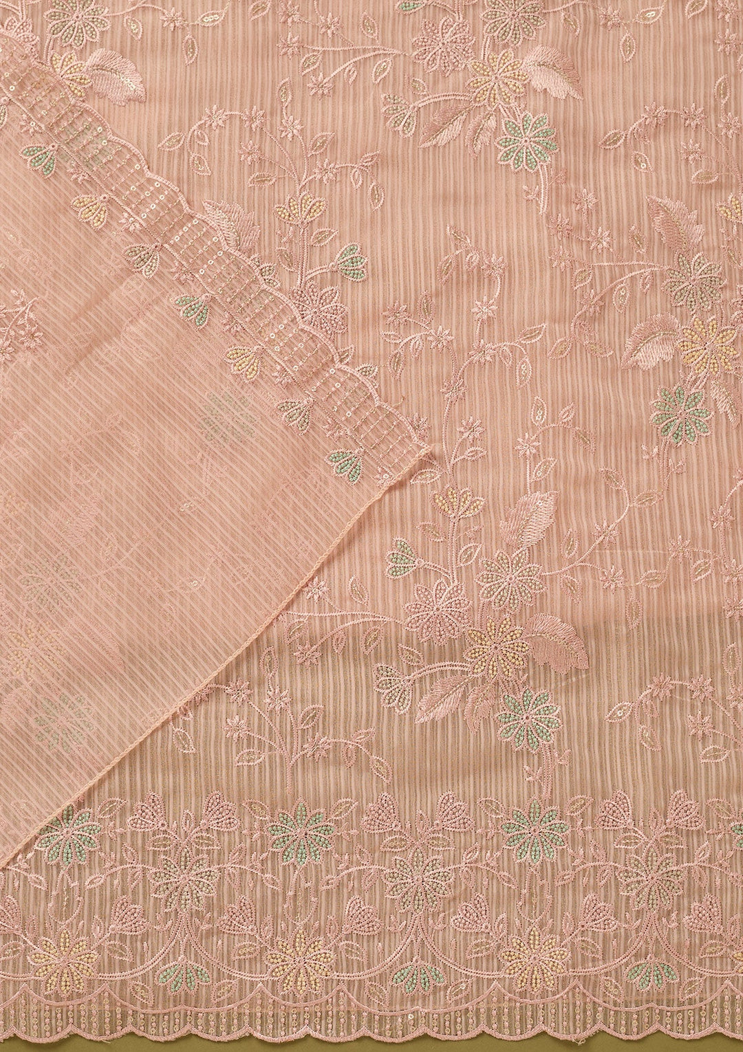 Baby Pink Threadwork Chiffon Unstitched Salwar Suit