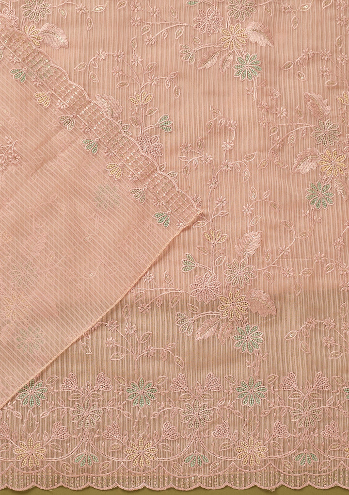 Baby Pink Threadwork Chiffon Unstitched Salwar Suit