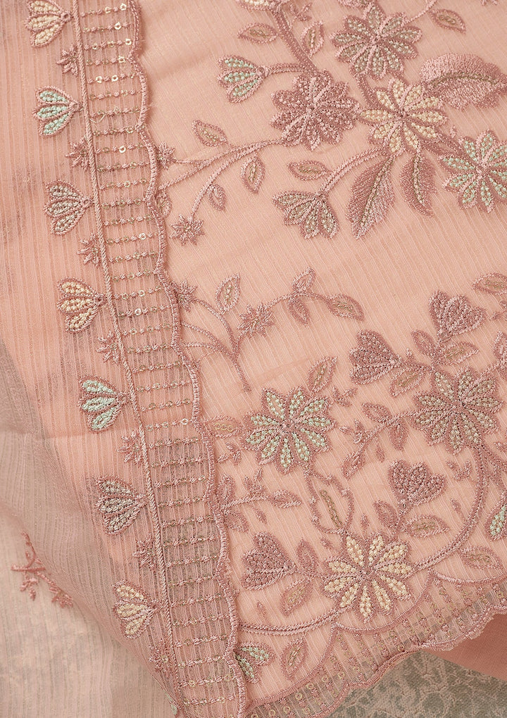 Baby Pink Threadwork Chiffon Unstitched Salwar Suit