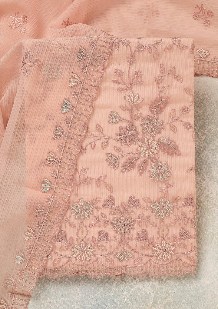 Baby Pink Threadwork Chiffon Unstitched Salwar Suit