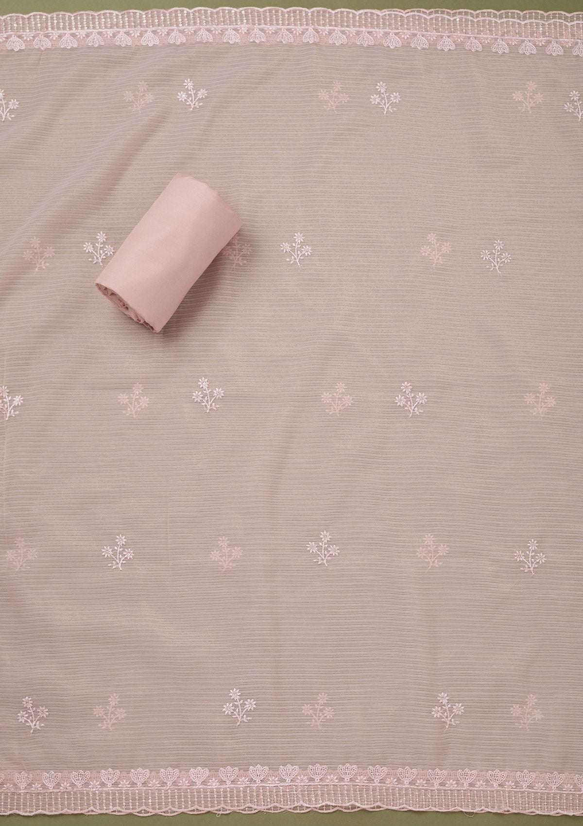 Baby Pink Threadwork Semi Crepe Unstitched Salwar Suit-koskii