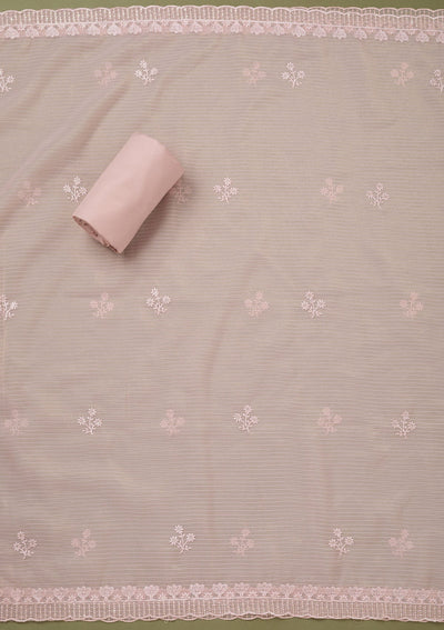 Baby Pink Threadwork Semi Crepe Unstitched Salwar Suit-koskii