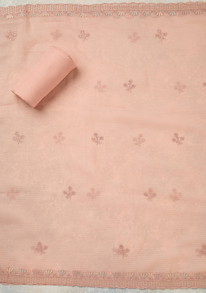 Baby Pink Threadwork Chiffon Unstitched Salwar Suit