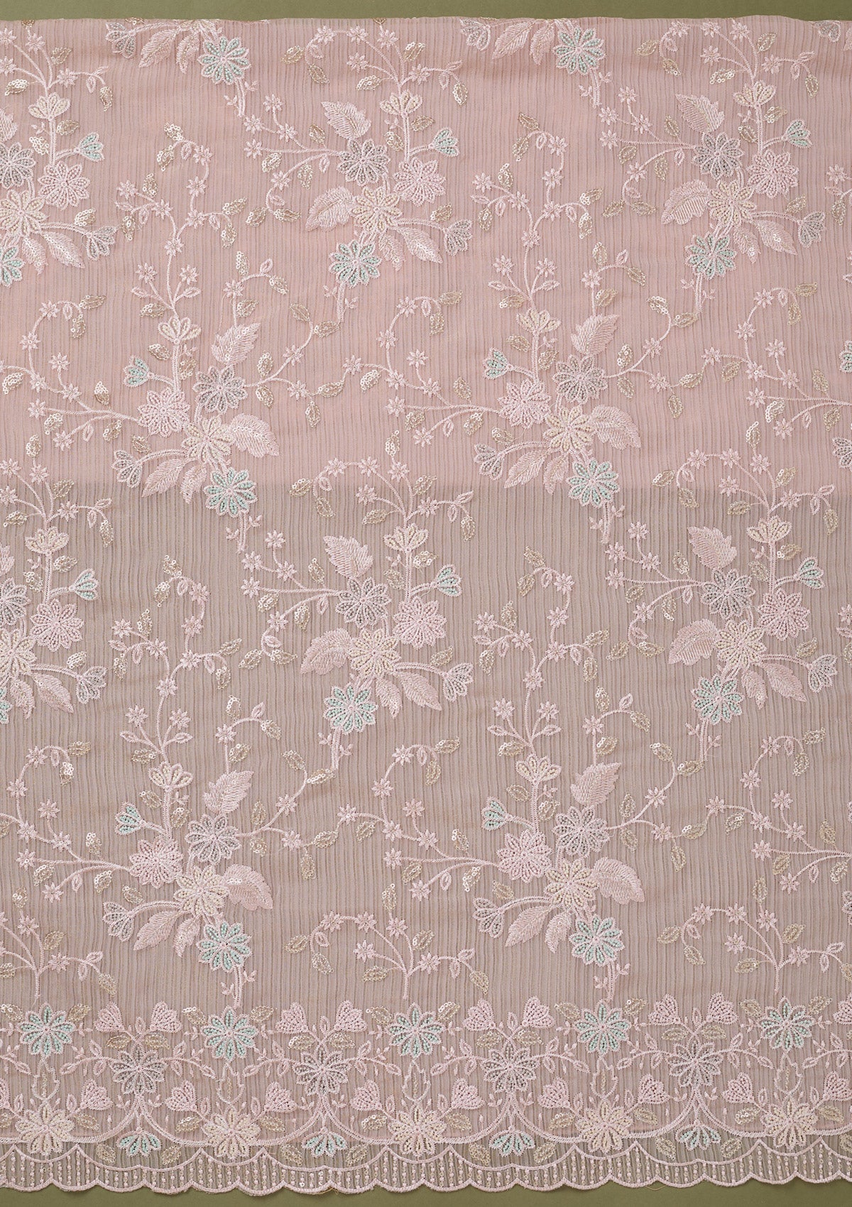 Baby Pink Threadwork Semi Crepe Unstitched Salwar Suit-koskii
