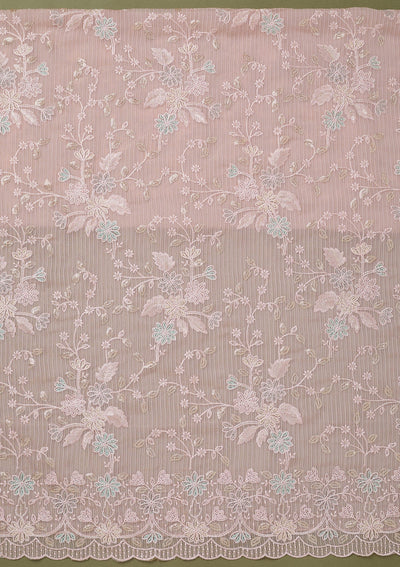 Baby Pink Threadwork Semi Crepe Unstitched Salwar Suit-koskii